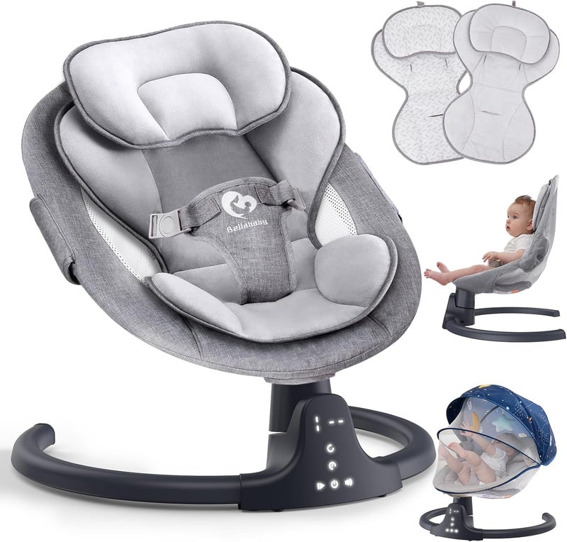 Bellababy Bluetooth Baby Swing for Infants, Compact & Portable Baby Swing, 3 Seat Positions, 5 Swing Speed, 10 Music, Remote Control, USB Plug-in Power, Reversible Cushion for All Seasons - Image 1